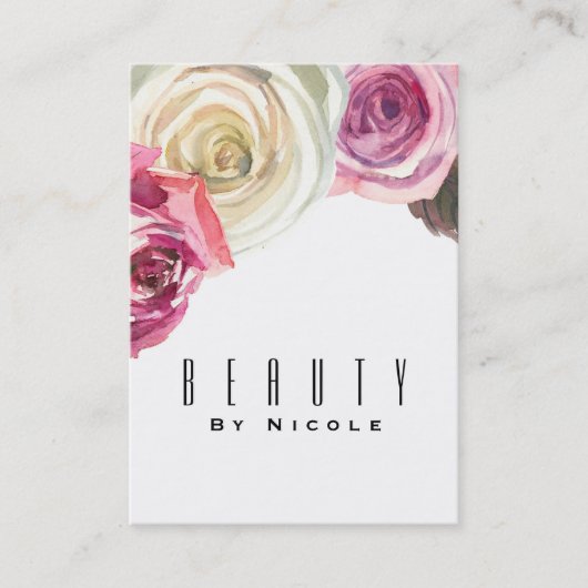 Waterverf Rozen Roze Wit Bloemen Glam Chic Visitekaartje (Voorkant)