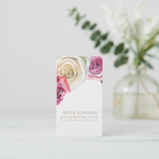 Waterverf Rozen Roze Witte Floral Verwijs een Vrie Aanbevelingskaartje (Staand voorkant)