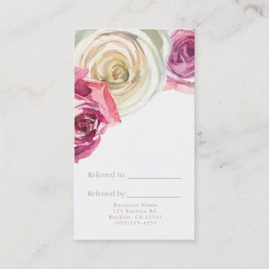 Waterverf Rozen Roze Witte Floral Verwijs een Vrie Aanbevelingskaartje (Achterkant)