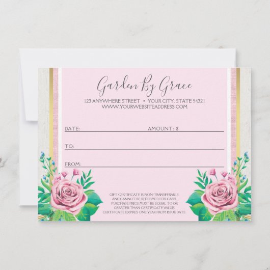 Waterverf Rozen Rustisch houten cadeaubon Kaart (Achterkant)