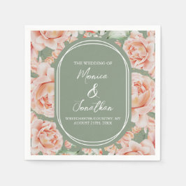 Waterverf Rozen Sage Groen Blush Roze Bruiloft Servet