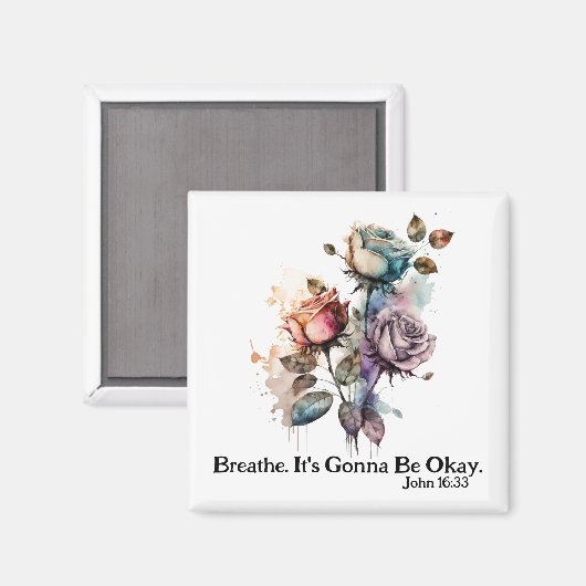 Waterverf rozen Schrift Bijbel vers wit Magneet (Voorkant / Achterkant)