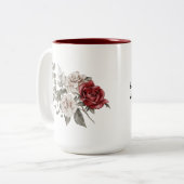 Waterverf Rozen Spring Bouquet & Love Quote Tweekleurige Koffiemok (Voorkant links)