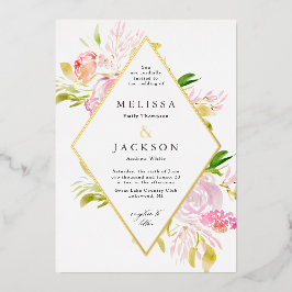 Waterverf Rozen Spring Flower Invitation Diamond Folie Uitnodiging