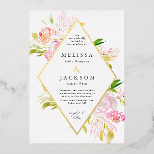 Waterverf Rozen Spring Flower Invitation Diamond Folie Uitnodiging