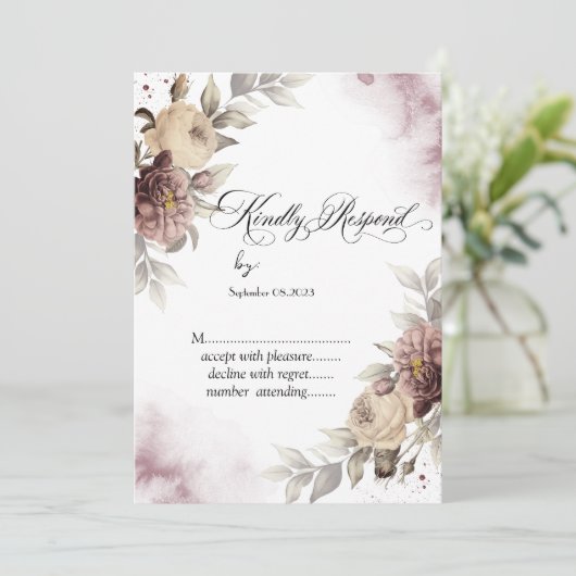 Waterverf  Rozen Stippen RSVP Kaart (Staand voorkant)