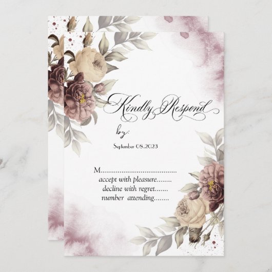 Waterverf  Rozen Stippen RSVP Kaart (Voorkant / Achterkant)