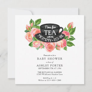 Waterverf Rozen   Tea Party Baby shower Kaart