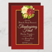 Waterverf Rozen Thanksgiving Diner Party Kaart (Voorkant / Achterkant)