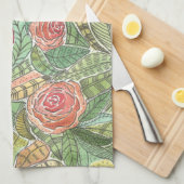 Waterverf Rozen Theedoek (Quarter Fold)