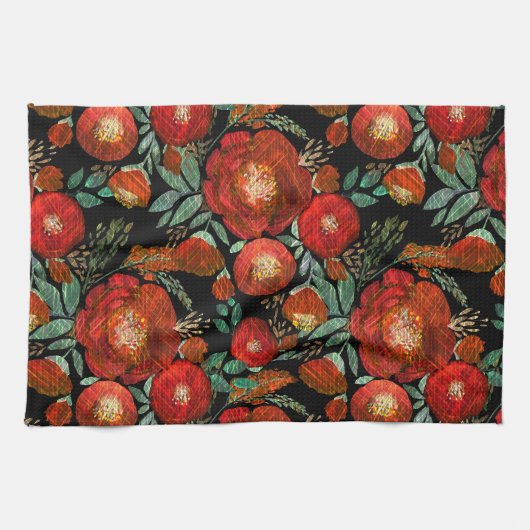 Waterverf, rozen. theedoek (Horizontaal)