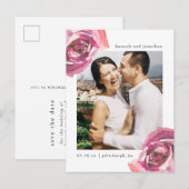 Waterverf Rozen Trouwen Save the Date Foto Aankondigingskaart (Voorkant / Achterkant)
