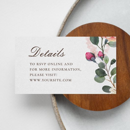 Waterverf rozen trouwgegevens. Elegant floral Informatiekaartje