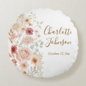 Waterverf Rozen Tuin Elegant Bloem Monogram Rond Kussen (Voorkant)