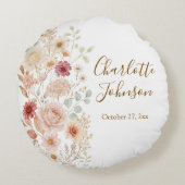 Waterverf Rozen Tuin Elegant Bloem Monogram Rond Kussen (Achterkant)