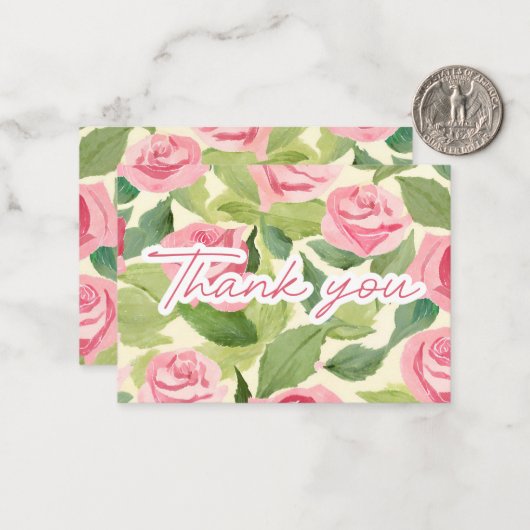 Waterverf Rozen van Dankbaarheid Opmerking Kaart Notitiekaartje (Voorkant / Achterkant in situ)