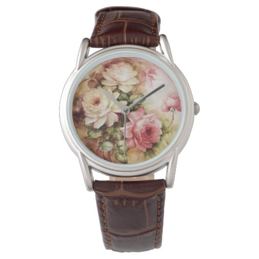 Waterverf Rozen Victoriaans bloemen Horloge (Voorkant)