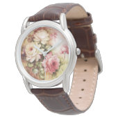Waterverf Rozen Victoriaans bloemen Horloge (Gekanteld)