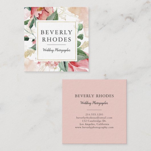 Waterverf Rozen Vierkante Visitekaartje (Voorkant / Achterkant)
