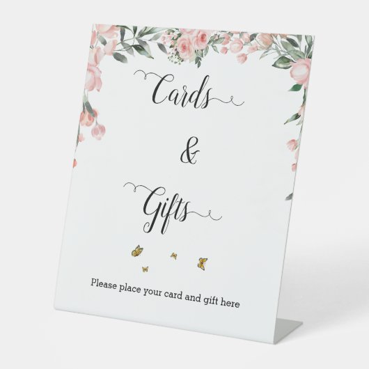 Waterverf Rozen & Vlinders Kaarten & Geschenken Reclamebord Met Voetstuk (Voorkant)