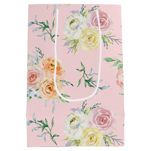 Waterverf Rozen voor 80th Birthday Medium Gift Bag Cadeauzakje (Achterkant)