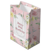 Waterverf Rozen voor 90th Birthday Medium Gift Bag Cadeauzakje (Voorkant Gekanteld)