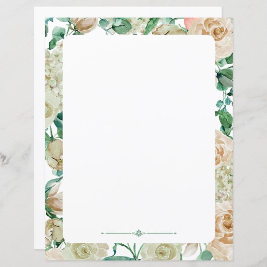 Waterverf rozen voor flessenschrijfpapier crème (Voorkant / Achterkant)