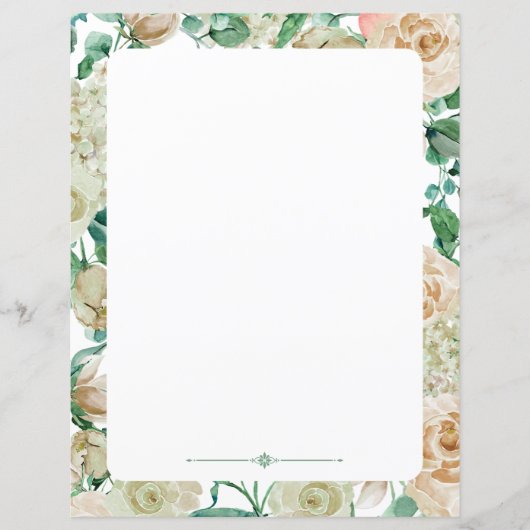 Waterverf rozen voor flessenschrijfpapier crème (Voorkant)