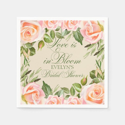 Waterverf Rozen Vrijgezellenfeest Servet (Voorkant)