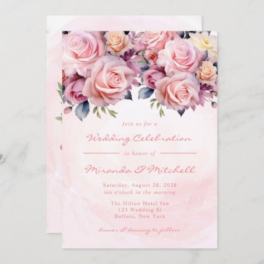 Waterverf Rozen Wedding Kaart (Voorkant / Achterkant)