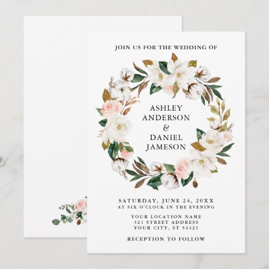 Waterverf Rozen Witte Magnolias Wreator Kaart (Voorkant / Achterkant)