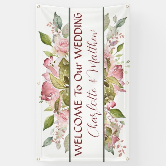 Waterverf Rozen Zacht Roze Huwelijk Spandoek (Verticaal)