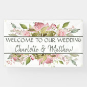 Waterverf Rozen Zacht Roze Huwelijk Spandoek (Horizontaal)