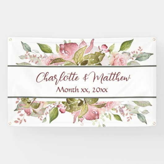 Waterverf Rozen Zacht Roze Huwelijk Spandoek (Horizontaal)