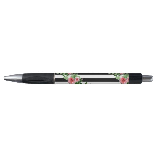 Waterverf Rozen Zwart-wit Stripe PenU zult Pen (Voorkant)