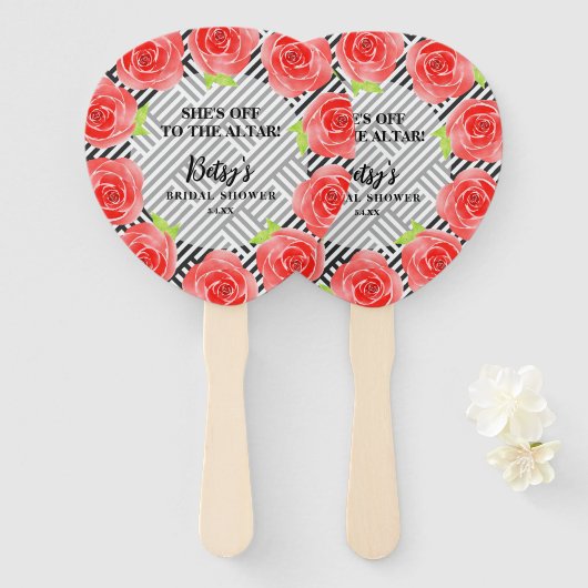 Waterverf Rozen Zwarte Stripes Derby Vrijgezellenf Handwaaier (Voorkant en achterkant)