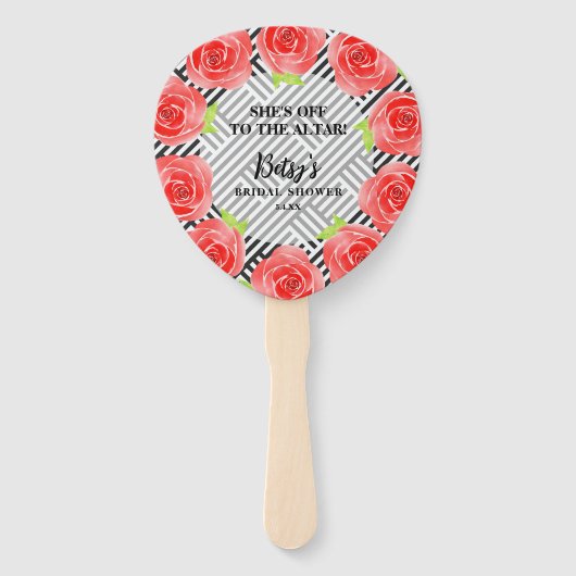 Waterverf Rozen Zwarte Stripes Derby Vrijgezellenf Handwaaier (Voorkant)