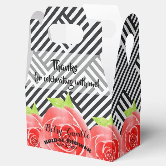 Waterverf Rozen Zwarte witte strepen Derby Gable Bedankdoosjes (Geopend)
