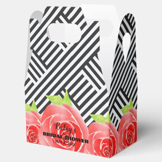 Waterverf Rozen Zwarte witte strepen Derby Gable Bedankdoosjes (Geopend)