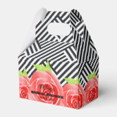 Waterverf Rozen Zwarte witte strepen Derby Gable Bedankdoosjes (Voorkant Zijde)