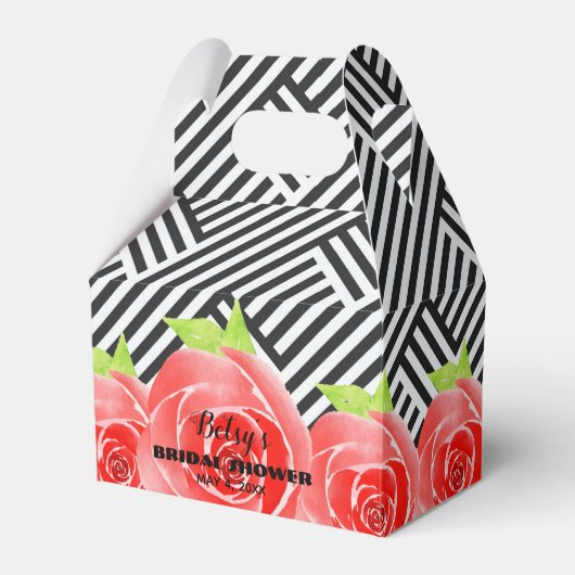 Waterverf Rozen Zwarte witte strepen Derby Gable Bedankdoosjes (Voorkant Zijde)