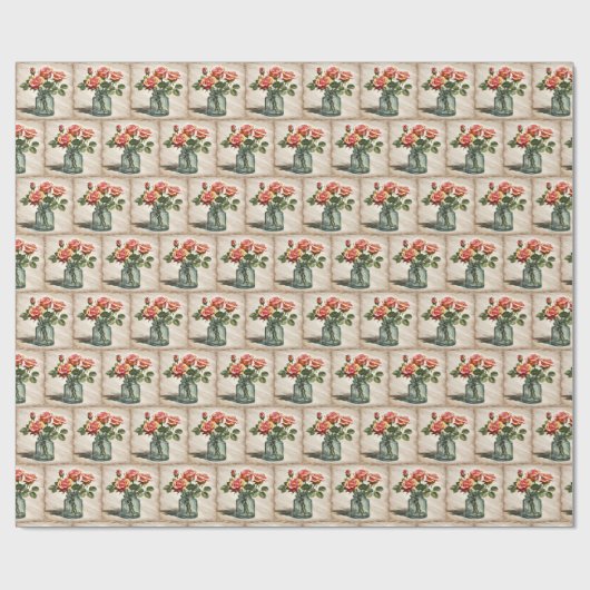 Waterverf rozenboeket in potje cadeaupapier (Vlak)