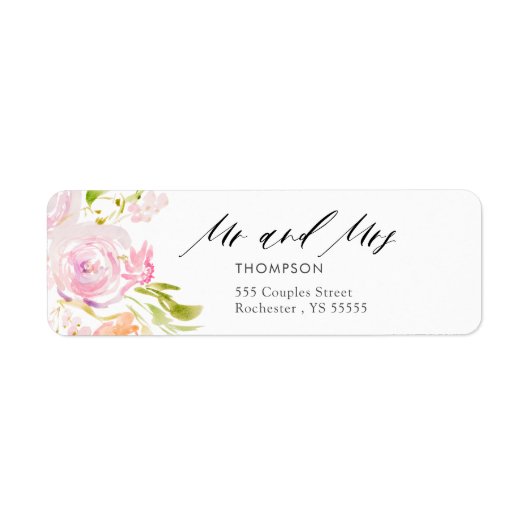 Waterverf rozenbouquet etiket (Voorkant)