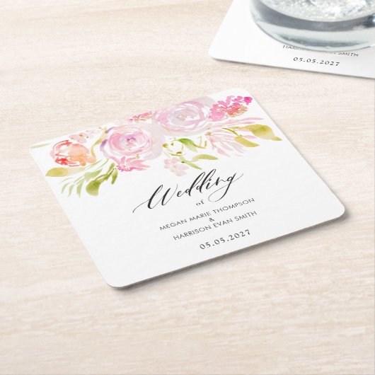 Waterverf rozenbouquet kartonnen onderzetters (Schuin)