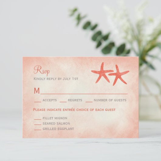 Waterverf RSVP/reactiekaart koraal RSVP Kaartje (Staand voorkant)