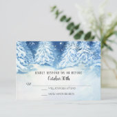 Waterverf RSVP Wedding Winter Navy Snowy Trees Kaart (Staand voorkant)
