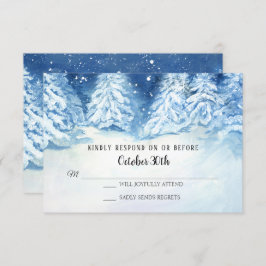 Waterverf RSVP Wedding Winter Navy Snowy Trees Kaart