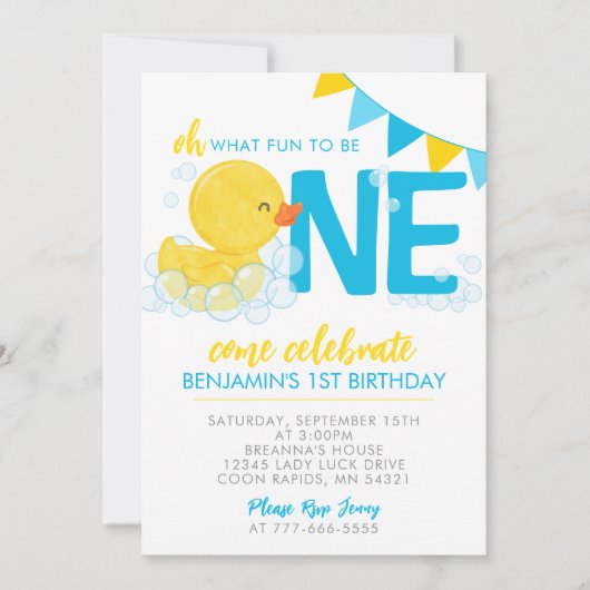 Waterverf Rubber Duck 1e Verjaardagsfeestje Kaart (Voorkant)