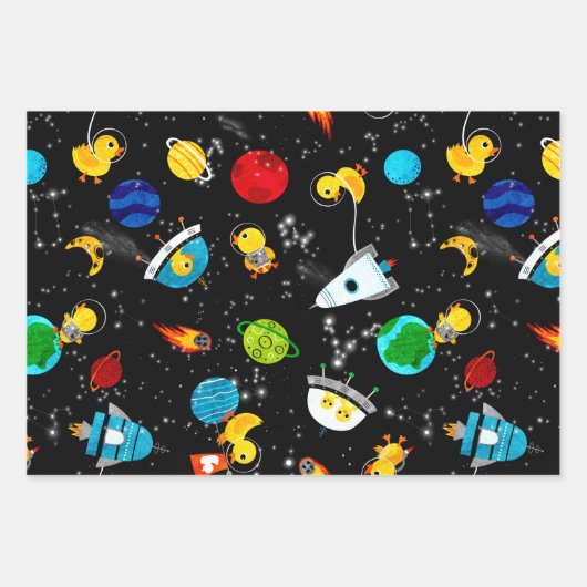 Waterverf Rubber Duck Astronauts Kinder Buitenruim Inpakpapier Vel (Voorkant 2)