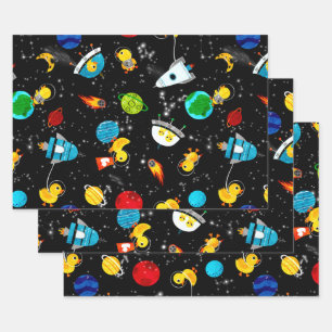 Waterverf Rubber Duck Astronauts Kinder Buitenruim Inpakpapier Vel